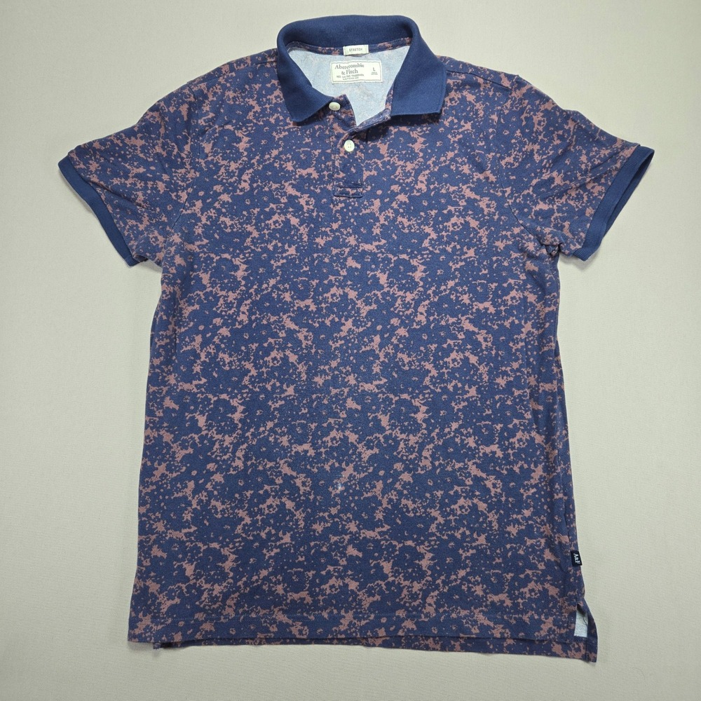 Abercrombie & Fitch Floral‎ Polo Shirt Blue Brown Casual Stretch Men's Size L